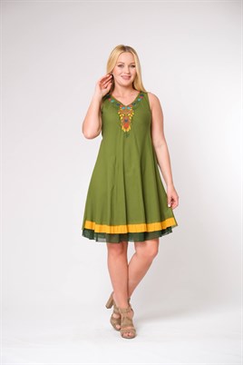 4603- A.Yeşil Nakışlı Elbise
