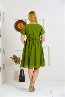 4614 Açık Yeşil Nakışlı Elbise