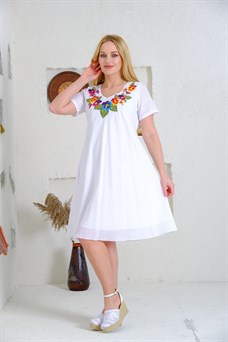 4614 Beyaz Nakışlı Elbise