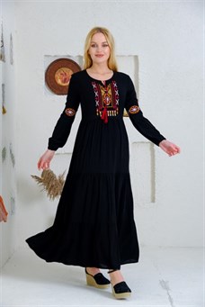 9041 Siyah Uzun Otantik Elbise