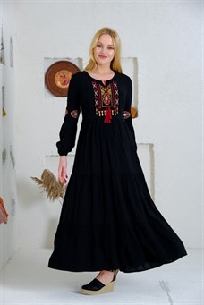 9041 Siyah Uzun Elbise