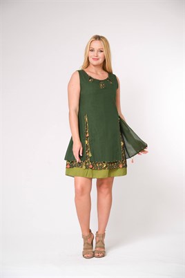 9090- K.Yeşil Damlacık Elbise