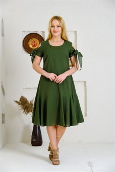 9105 Koyu Yeşil Fiyonk Elbise